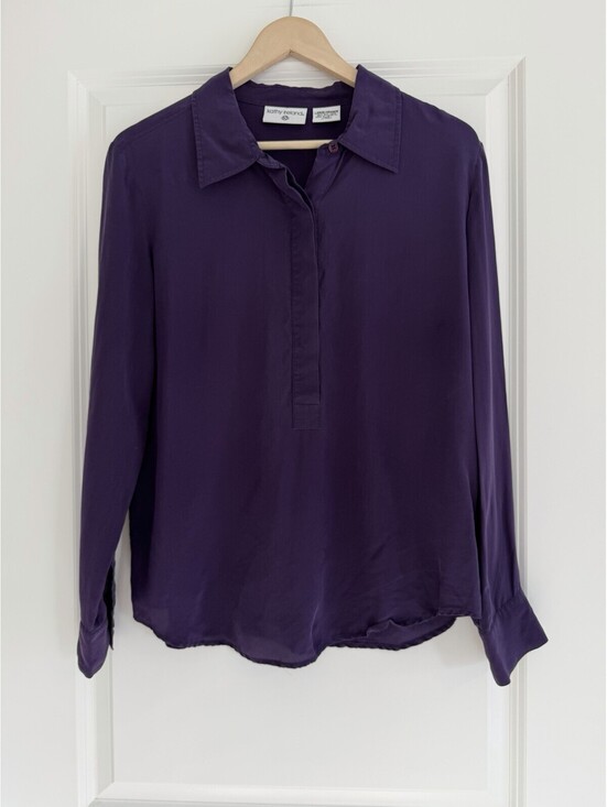 kathy ireland Tops - Kathy Ireland 100% Silk Vtg Purple Popover Blouse Size L Elegant Quiet Luxury
